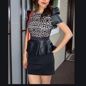 Angel Biba 0/2 Faux Leather Peplum Mini Dress NWT